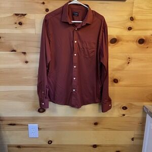 UNTUCKit Mens Large L/S Button Down Casual Shirt Solid Rust Red Pocket
